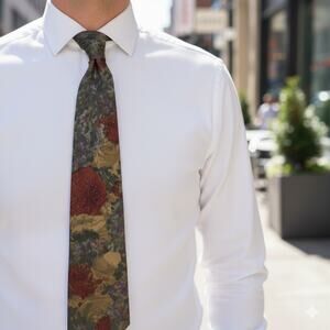 Neiman Marcus Silk Green Multi  Hand Tailored Tie